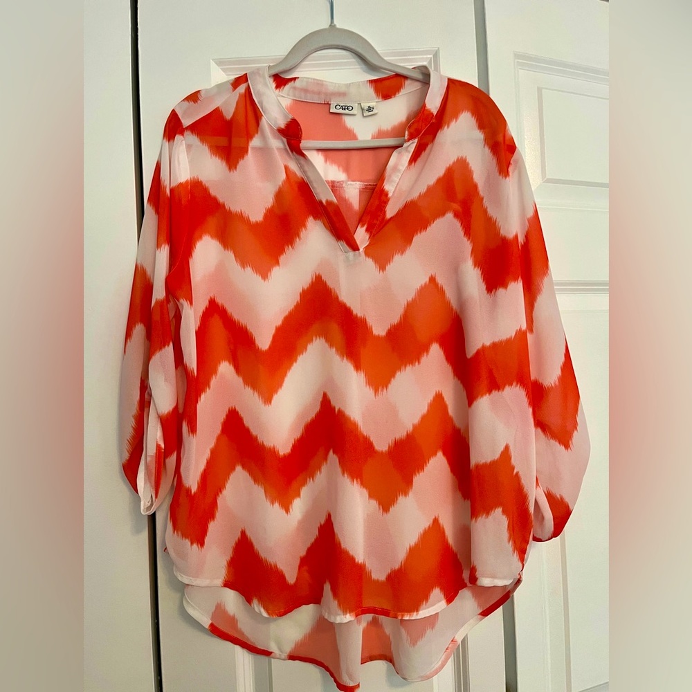 Cato | White and Orange Tunic Blouse | Size XL